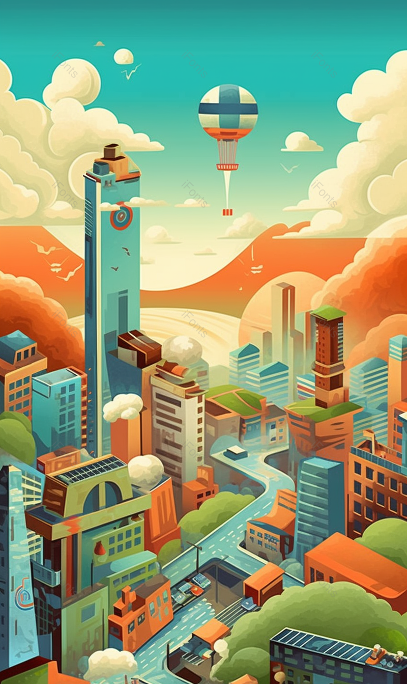 春天夏天热气球飞过高楼大厦城市都市插画背景,插画/手绘图,插画/手绘图库,插画/手绘图下载,插画/手绘